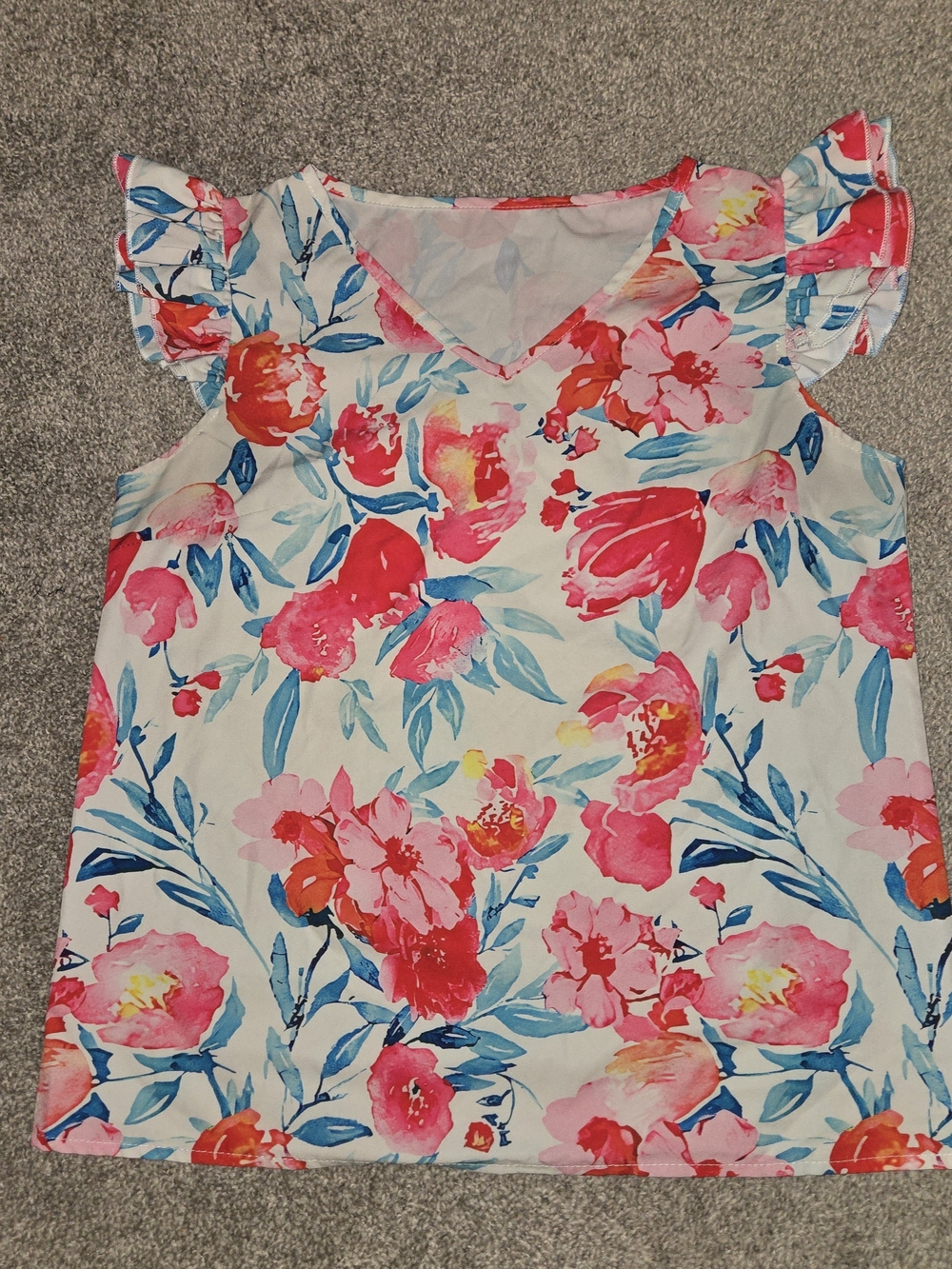Girls Floral Flutter Sleeve Top - Pink/Blue